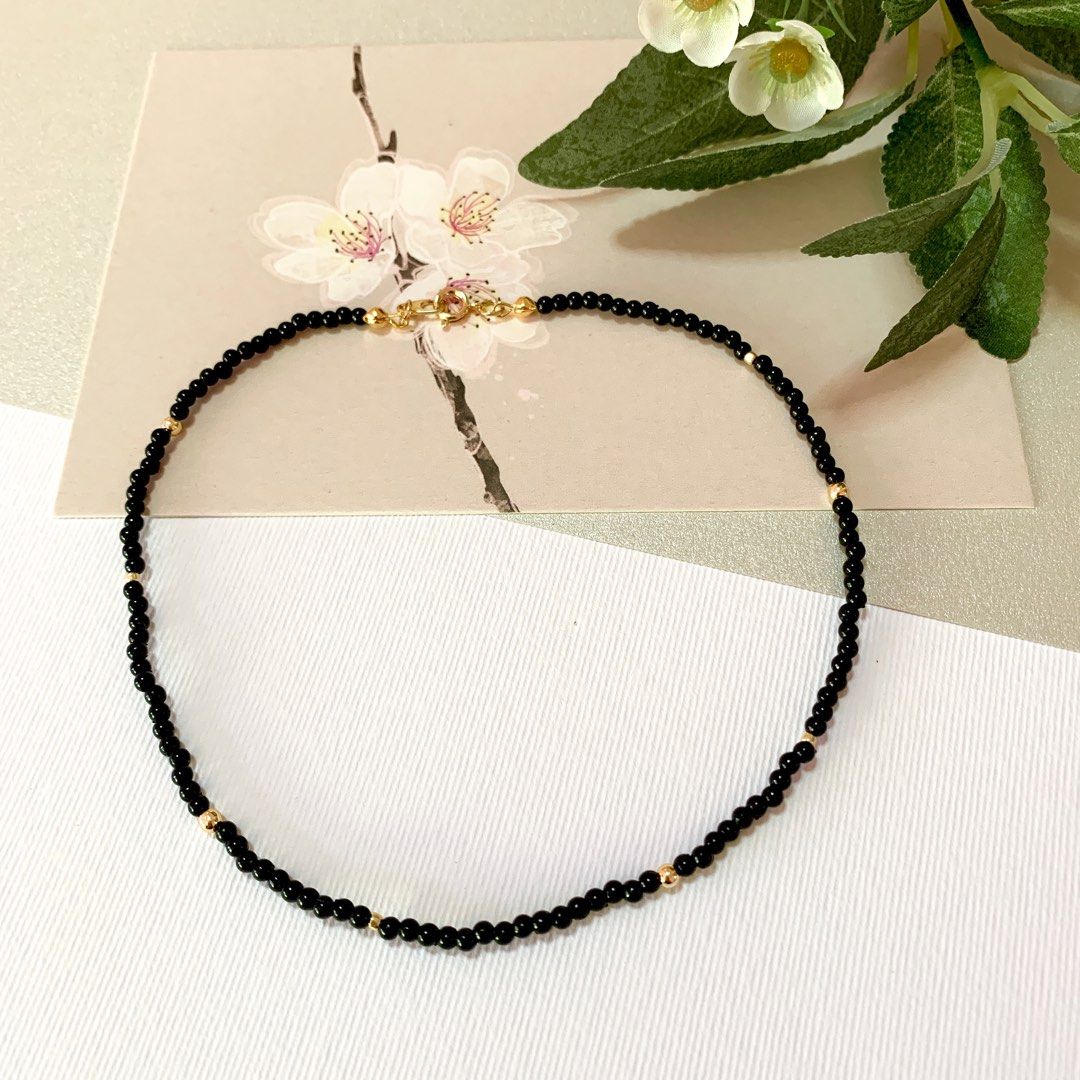 Handmade black with gold beads choker or necklace Women s Fashion