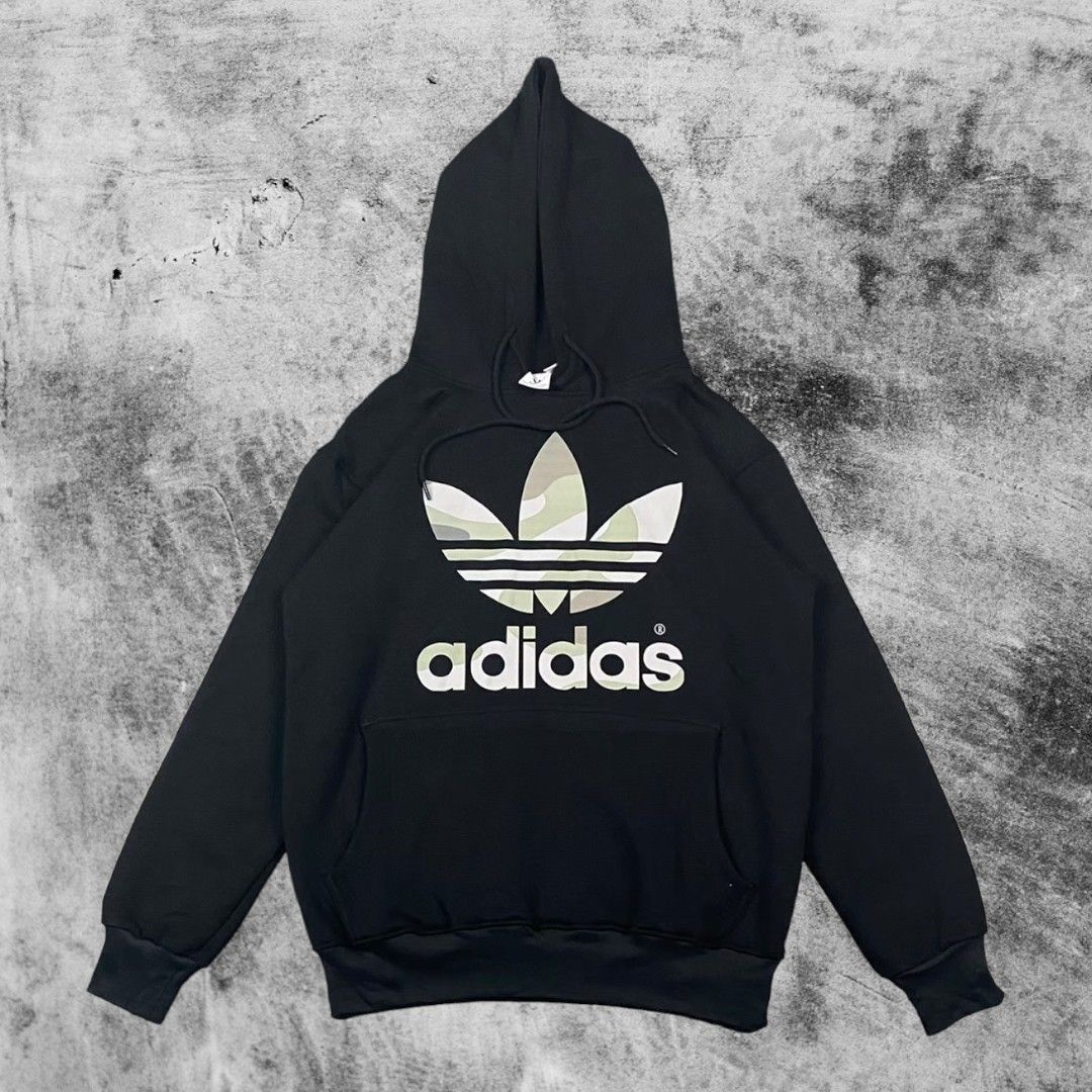 Hoodie Adidas Camo Logo Hitam, Fesyen Pria, Pakaian Baju Luaran