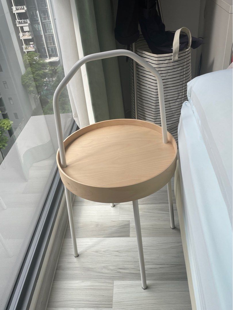 Ikea Burvik side table 38 cm white x oak, Furniture & Home Living