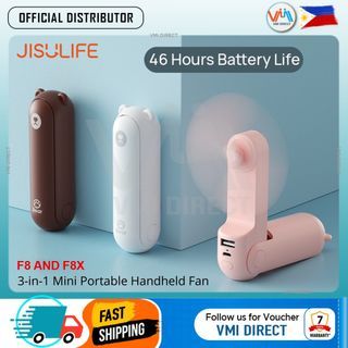 JISULIFE F8 - F8X 3-in-1 Mini Foldable Bear Fan Powerbank Flashlight Pocket Portable Handheld USB ( Available in Multiple Colors) - VMI Direct