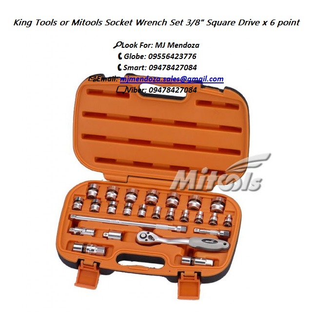 King Tools or Mitools Socket Wrench Set 3/8" Square Drive x 6 point