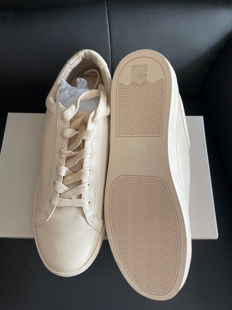 Sneakers Beige en Cuir Grainé  Tres Confortable - Femme