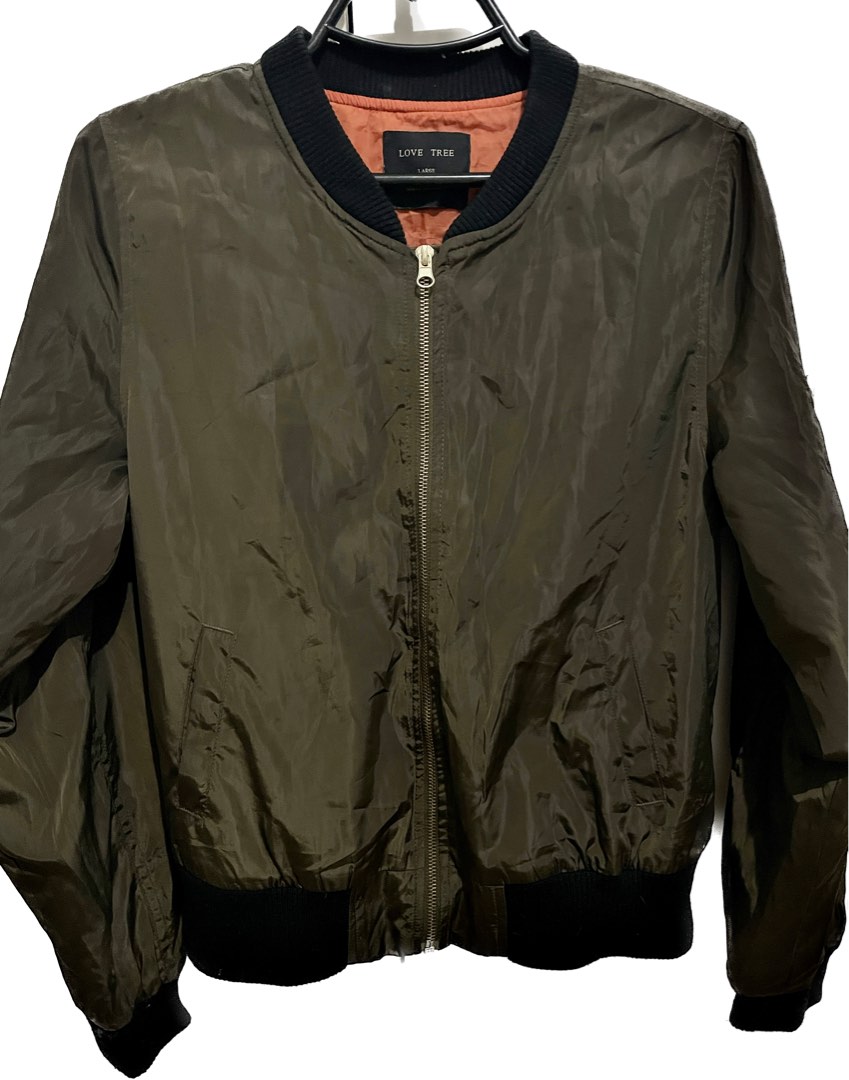 Love Tree Bomber Zip Jacket olive green Women s Fashion Coats Jackets and Outerwear on Carousell