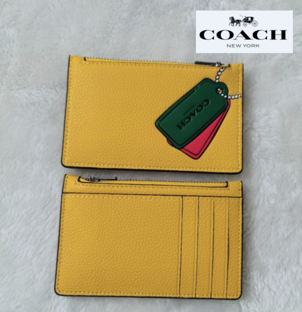 New Coach Original Wallet Yellow Card Case Leather Slim Zip Trompe