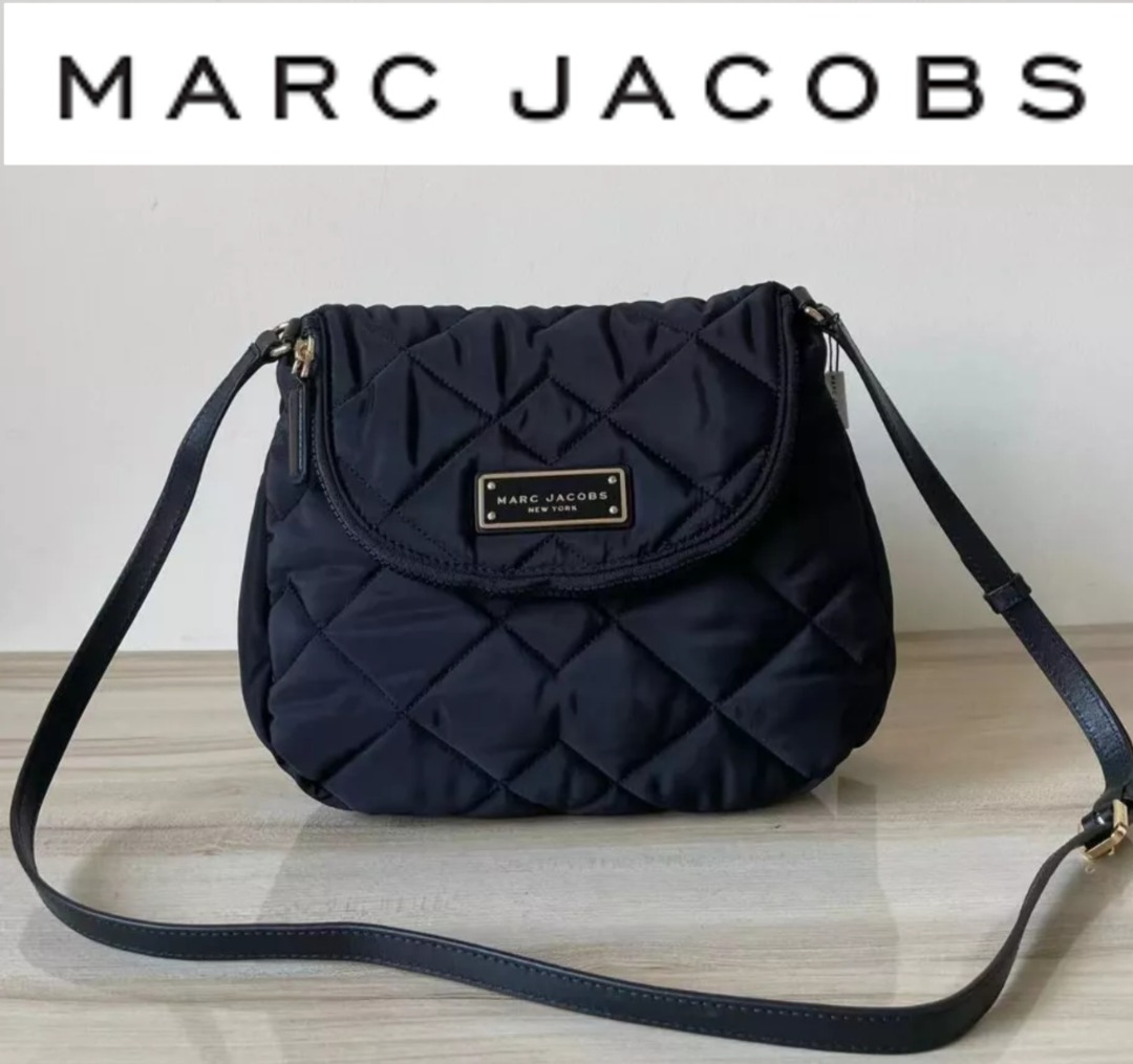 Marc Jacobs NY Tan Quilted Nylon Crossbody Bag Fold Over Zipper