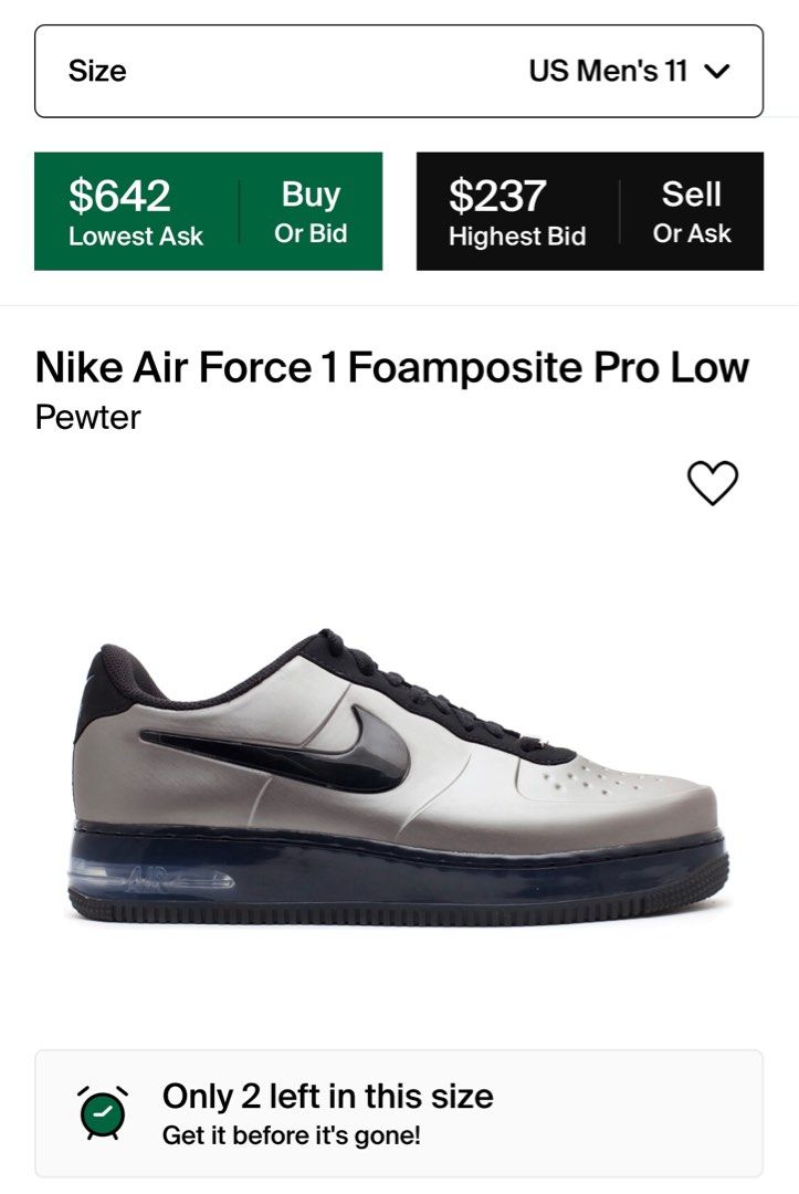 Nike Air Force 1 Foamposite Pro Low Pewter US10.5 Men s Fashion