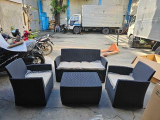 Outdoor Sofa Set Plastic Rattan with Cushion Table comes with Storage