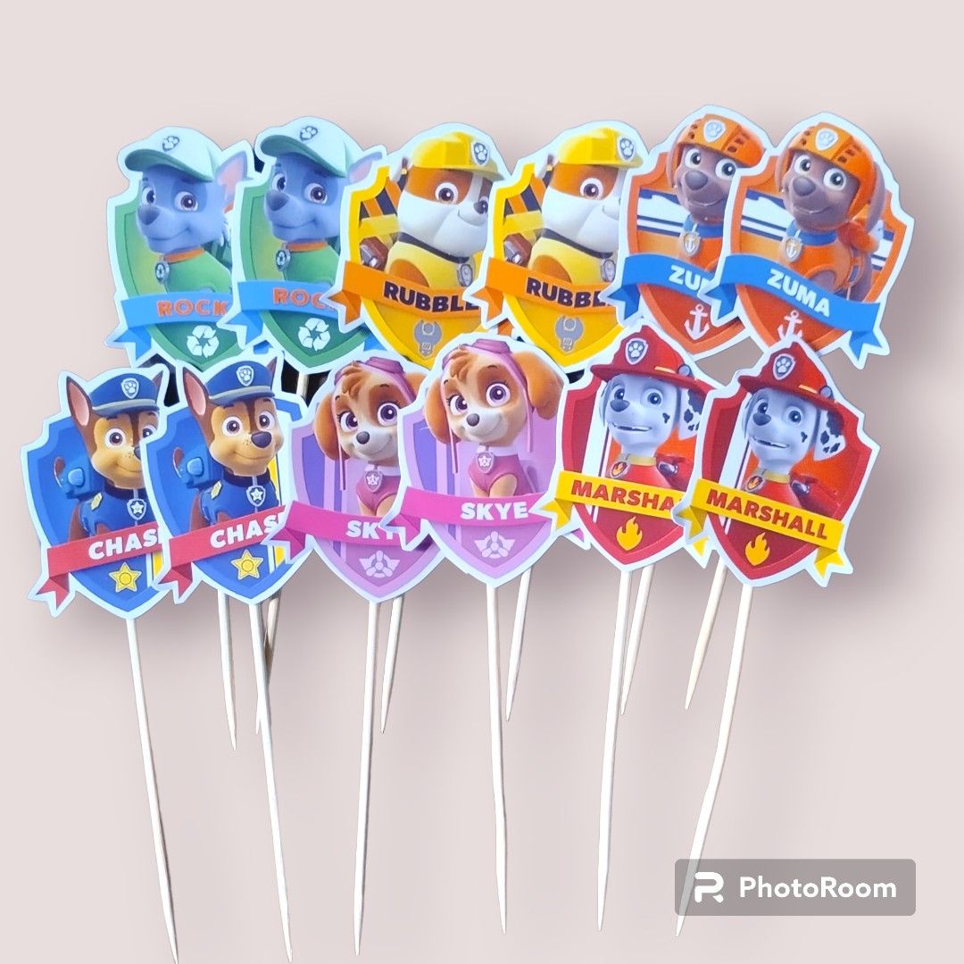Paw Patrol Theme Birthday Party Banner Cupcake Cake Topper Decoration