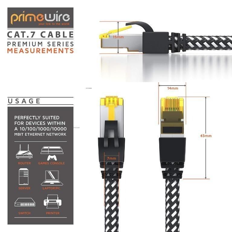 Primewire Cat Ethernet Cable 7.5 Meters with RJ45 Connector 10 Gbit high speed gold plated contacts