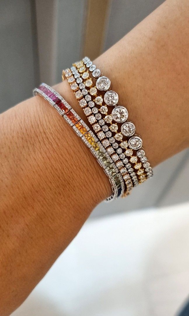 RAINBOW SAPPHIRE DIAMOND TENNIS BRACELETS IN 18K SOLID GOLD
