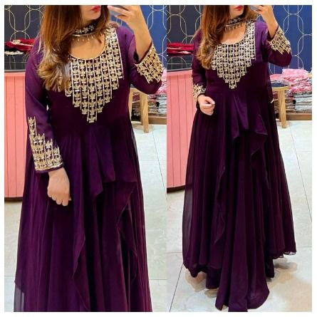 Purple colour top one piece dress