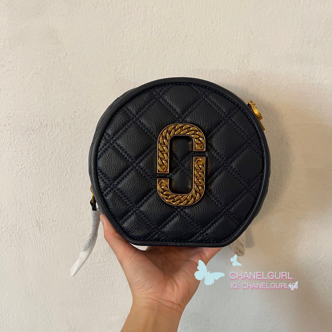 Real shot Marc Jacobs The Status Round Crossbody bag Navy blue