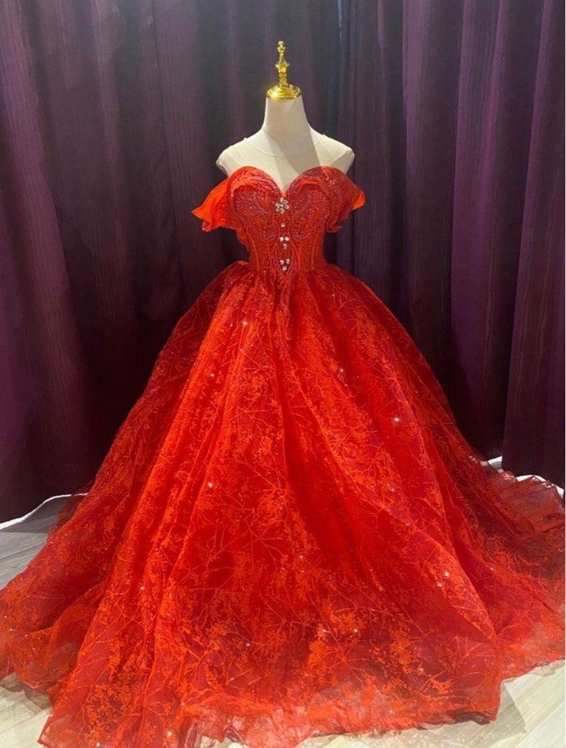 Red Ball Gown, Women's Fashion, Dresses & Sets, Evening Dresses & Gowns ...