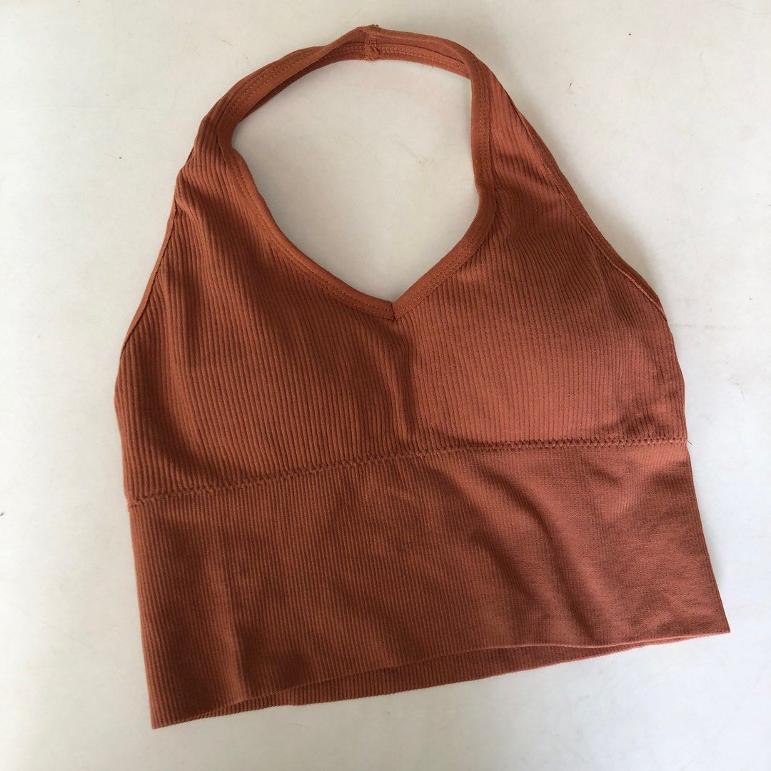 rust halter women top (Category: Sleeveless) located in Taguig. Submitted by unfeigned (Listing ID 1247860986, Image 2). Description: price is firm^^ fits xs - s nice stretchy fabric! it comes with removable pads .