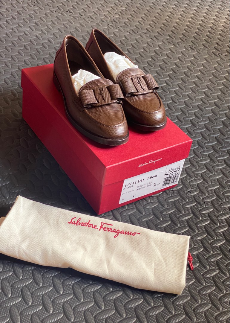 Salvatore Ferragamo VIVALDO KNIT leather Knit switching loafers shoes 0756776 Brown 7
