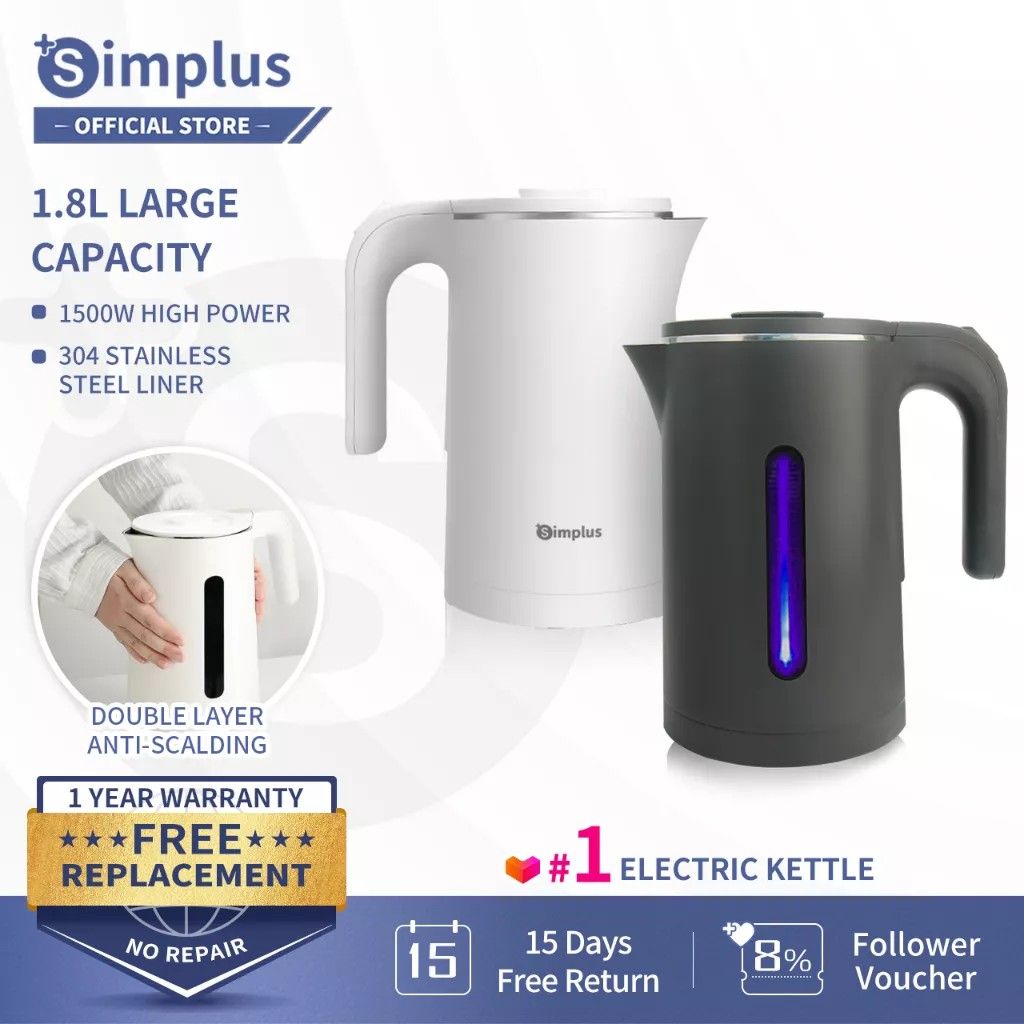 Simplus Large Black Electric Kettle (1.8L), TV & Home Appliances ...