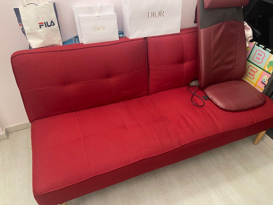 Sofa Bed red with matching leg rest, Furniture & Home Living, Furniture