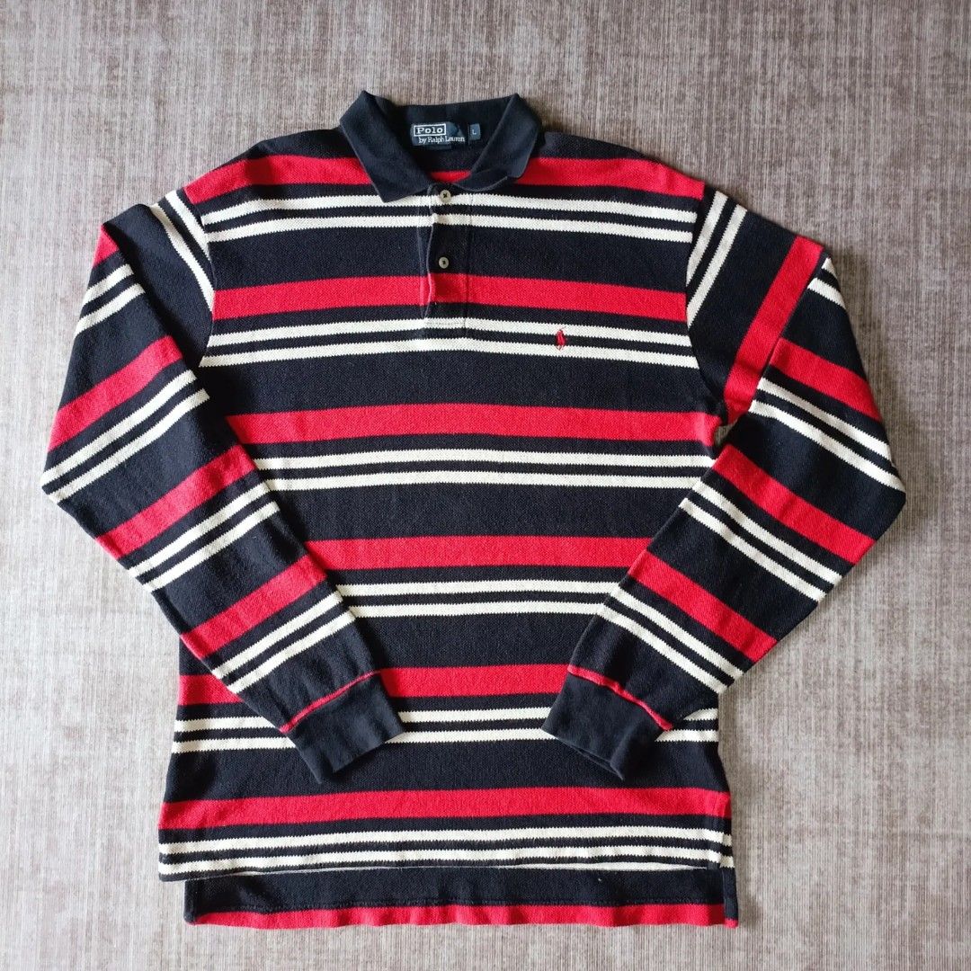 Vintage striped long sleeve polo clearance