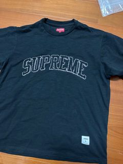 Supreme t shirt 黑色 刺繡字體