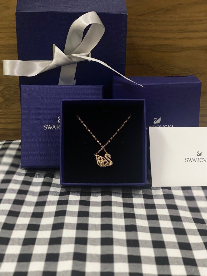 SWAROVSKI Facet Swan Necklace in Black and White Crystal