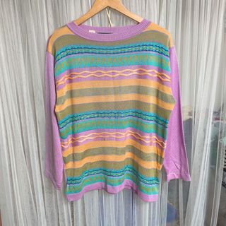 Sweater ala coogie pastel lilac rainbow pelangi rajut timbul