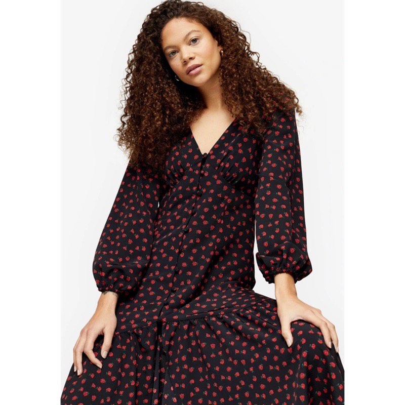 Printed button midi dress topshop hotsell
