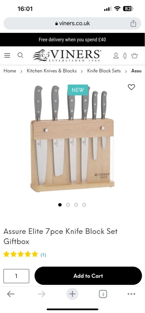Viners Assure Elite 7pce Knife Block Set, Furniture & Home Living