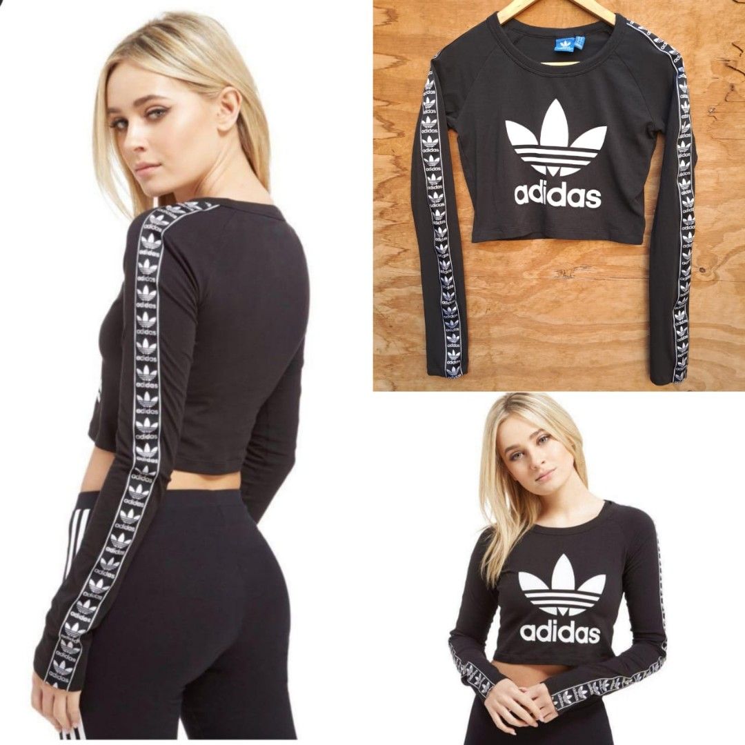 Adidas tape crop top hot sale
