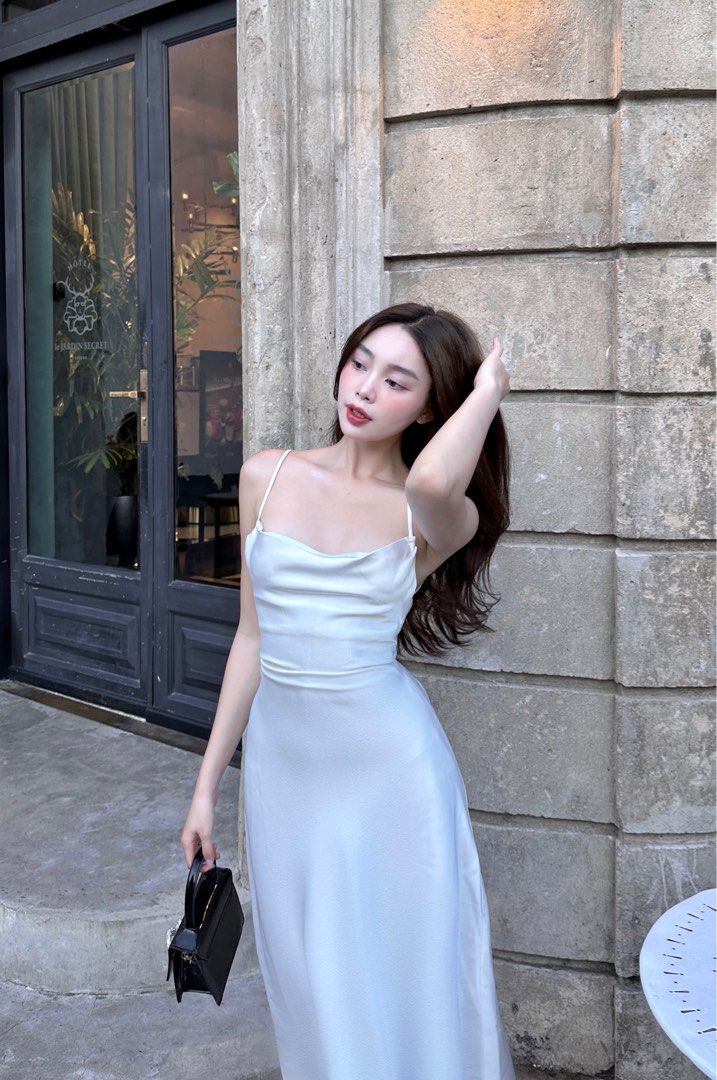 Girl in silk cheap dress