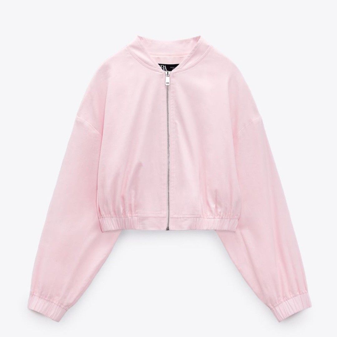 Zara linen blend cropped bomber jacket, Women's Fashion, Coats, Jackets