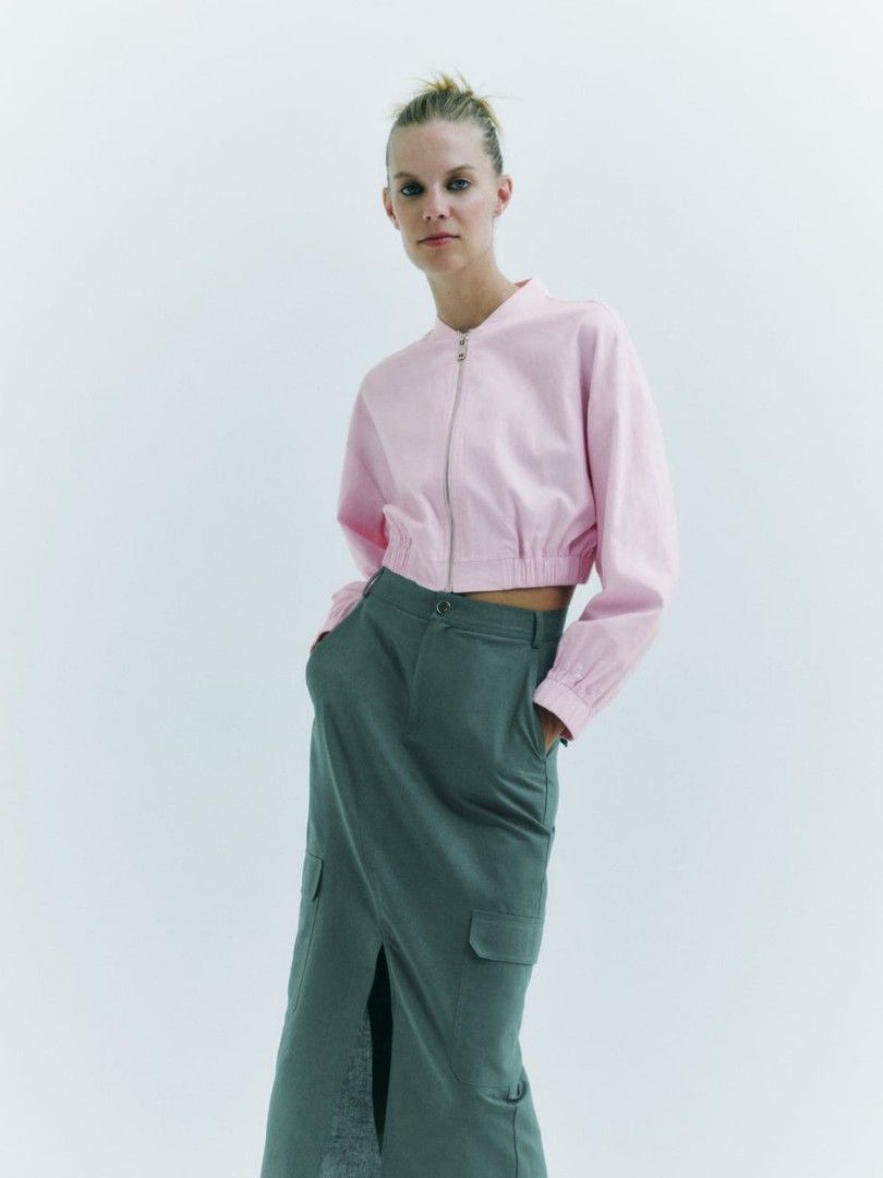 Zara linen blend cropped bomber jacket, Women's Fashion, Coats, Jackets