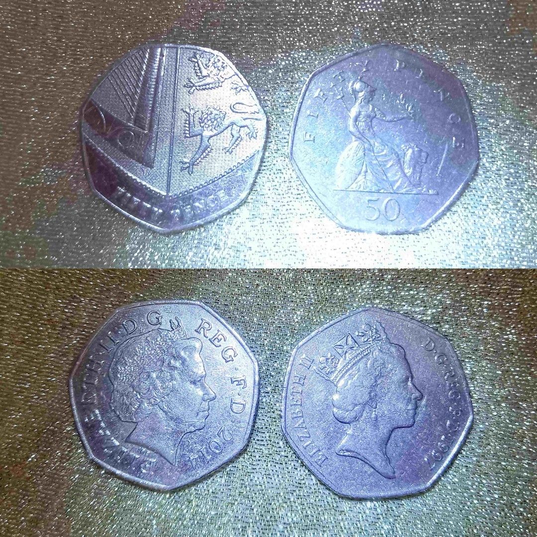 1997 香港回歸年份(右) 絕版唔再出英女皇伊莉莎伯二世QEII Queen Elizabeth II 英磅硬幣50 pence 便士GBP  currency exchange 外滙兌換值得珍藏, 興趣及遊戲, 收藏品及紀念品,