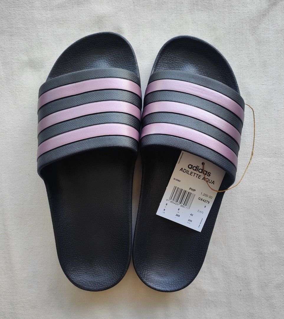 ADILETTE AQUA SLIDES CORE BLACK MATTE PURPLE Women s Fashion