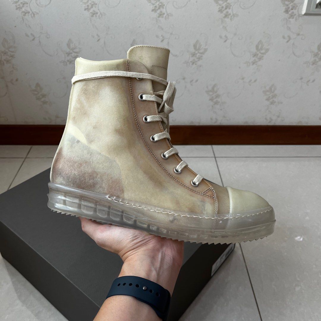 Authentic Rick Owens Natural Distressed Transparent Leather Ramones