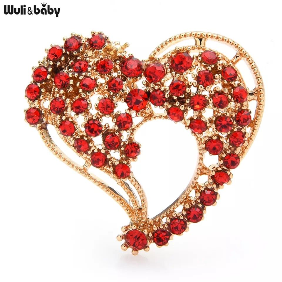 Red Rhinestone Heart Brooches For Women New Design Office Party Brooch Pins  Gift