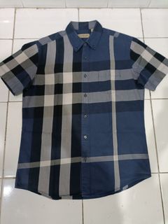 Burberry Navy Checked Short Sleeve Shirt original authentic size L