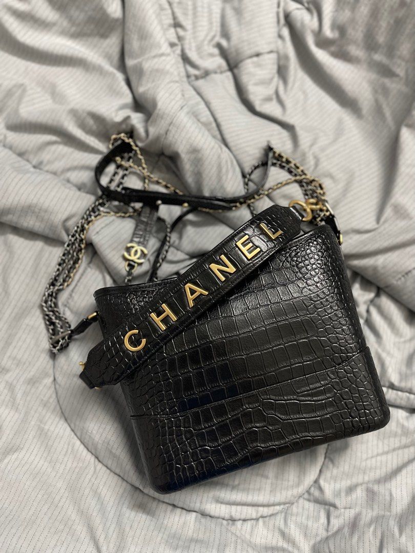 Chanel Gabrielle Crocodile Embossed Calfskin Small Hobo