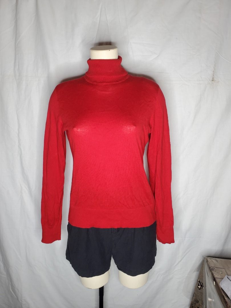 CHAPS by RALPH LAUREN Plain Red Turtleneck Knit Sweater Long sleeve for Women