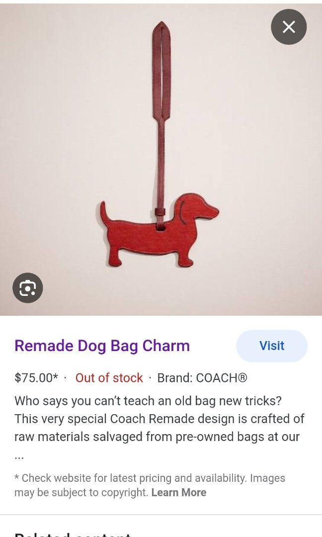 COACH Dark Red Sausage Dog Leather Bag Charm