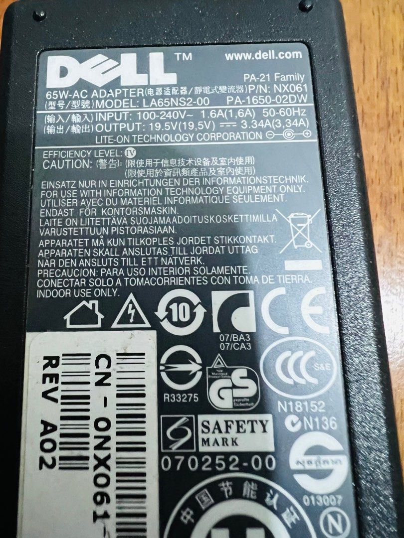 Dell Ac Adapter (Category: Cables & Adaptors) located in Manila. Submitted by claire_bo (Listing ID 1248019030, Image 2). Description: Dell Ac Adapter Model: LA65NS2-00 PA-21 Family Input: 100-240V -1.6A 50-60Hz Output: 19.5V = 3.34A Good condition Original dell adaptor For dell laptop Tested sa laptop Pwede pick up may location Along Taft Rotonda Pasay Meet up Lrt Edsa Station .