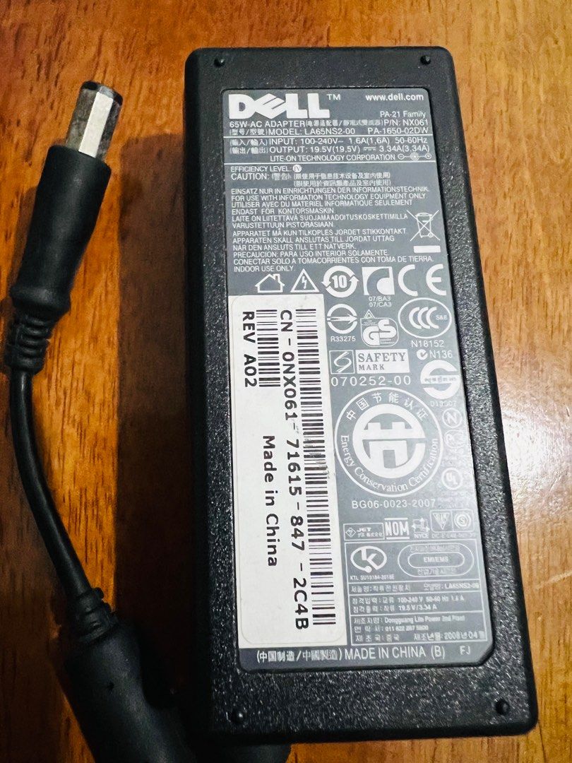 Dell Ac Adapter (Category: Cables & Adaptors) located in Manila. Submitted by claire_bo (Listing ID 1248019030, Image 1). Description: Dell Ac Adapter Model: LA65NS2-00 PA-21 Family Input: 100-240V -1.6A 50-60Hz Output: 19.5V = 3.34A Good condition Original dell adaptor For dell laptop Tested sa laptop Pwede pick up may location Along Taft Rotonda Pasay Meet up Lrt Edsa Station .