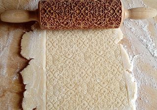 Embossed Small Wood Rolling Pin ARABESQUE design made in Poland