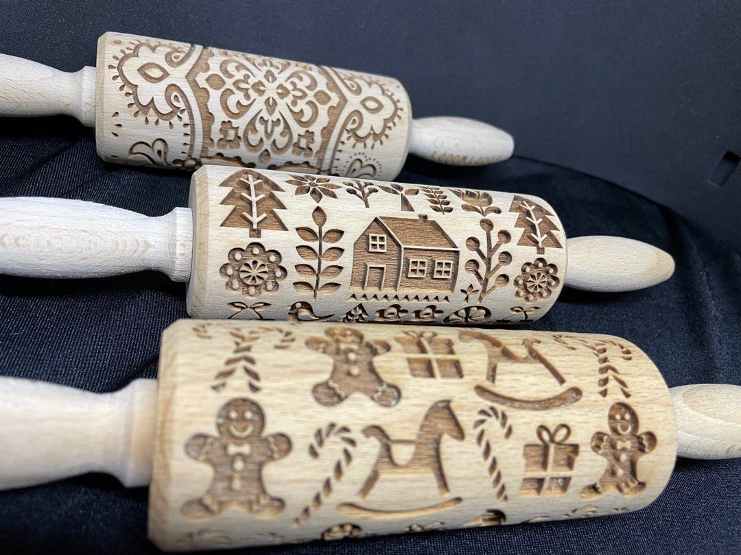 Embossed Wood Rolling Pins from Poland (Category: Bakeware) located in Paranaque City. Submitted by paw_prints9 (Listing ID 1248035321, Image 2). Description: Small rolling pins by GoodyWoody, Poland For cookies or ceramic crafts 1. Majestic 2. Christmas gifts 3. Scandinavian cottage Total length: 9 inches Working length: 4.3 inches Diameter: 1.7 inches Weight: 145 grams P980 each Comes with recipes and care tips A unique gift sure to thrill any 