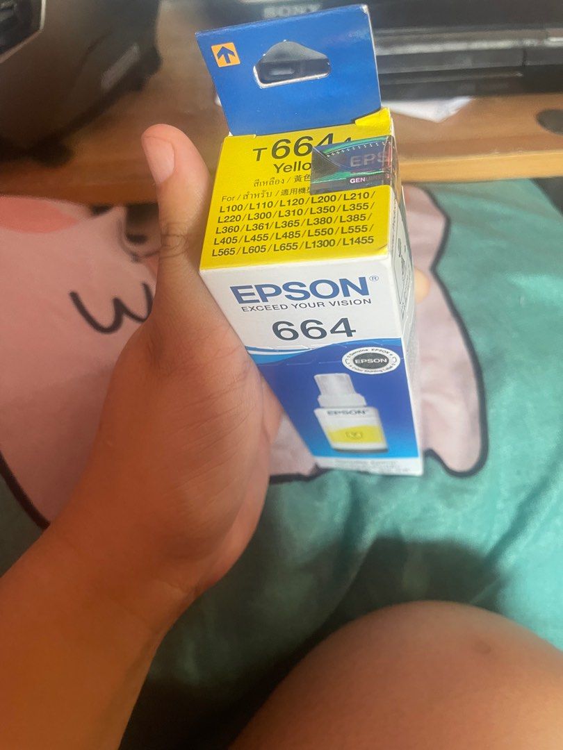 Epson Ink (Category: Printers, Scanners & Copiers) located in Cainta. Submitted by camillaaas (Listing ID 1247958770, Image 3). Description: Epson Ink 664 Yellow color only 2 left 250 each All sealed Pm for details.
