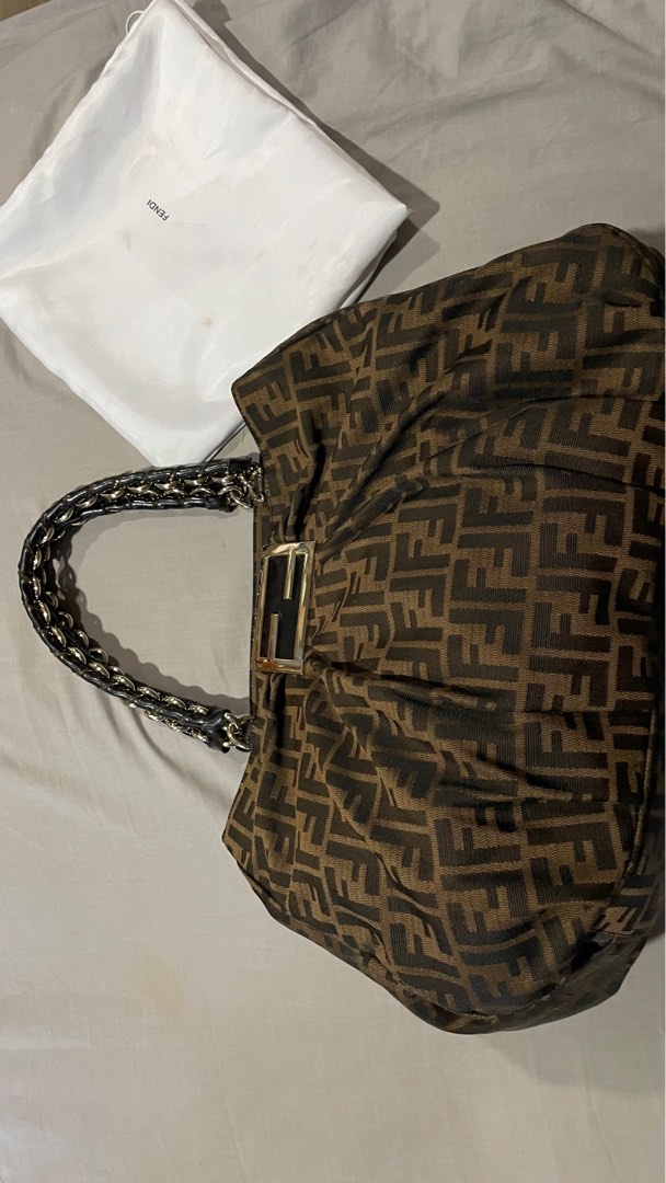Fendi Mia Flap Crossbody Bag Zucca Canvas Medium Brown