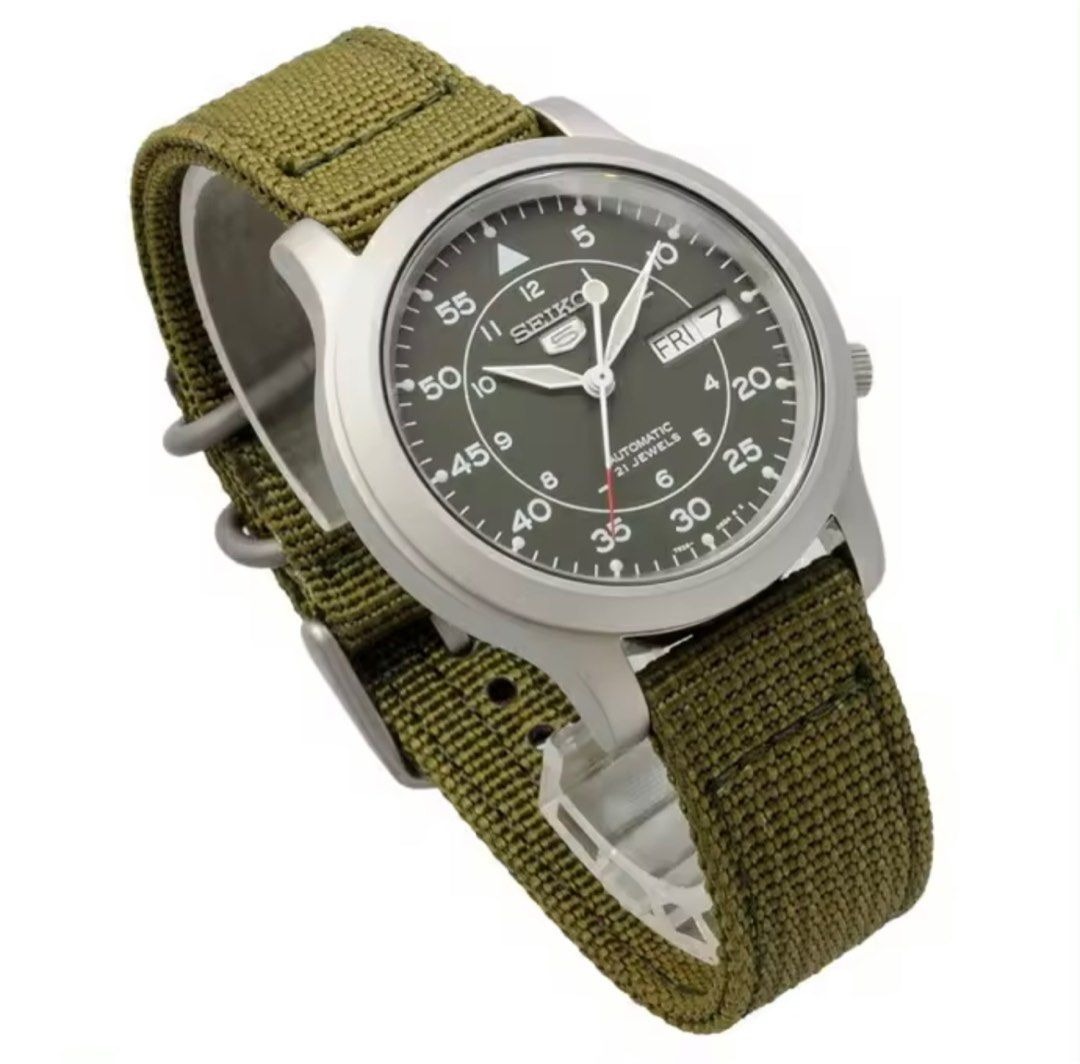 Seiko 5 snk805k2 automatic 21 jewels green military nylon cheap strap