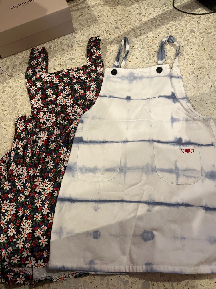 Floral embroidered denim overall dress clearance