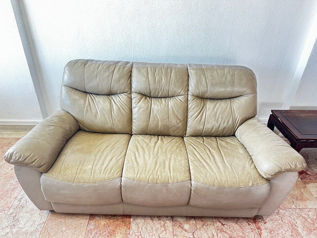 FREE Grey/Taupe Leather Sofa Set with Recliner, Furniture & Home Living