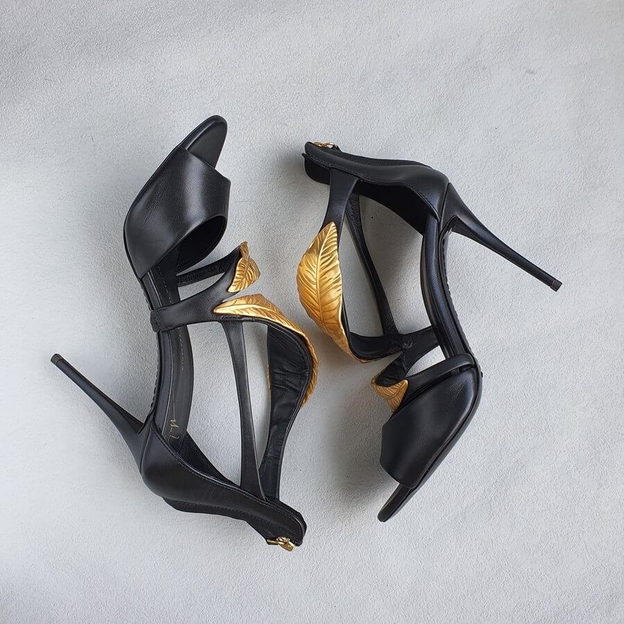 Giuseppe Zanotti Coline Gold Leaf Black Heels Luxury Sneakers