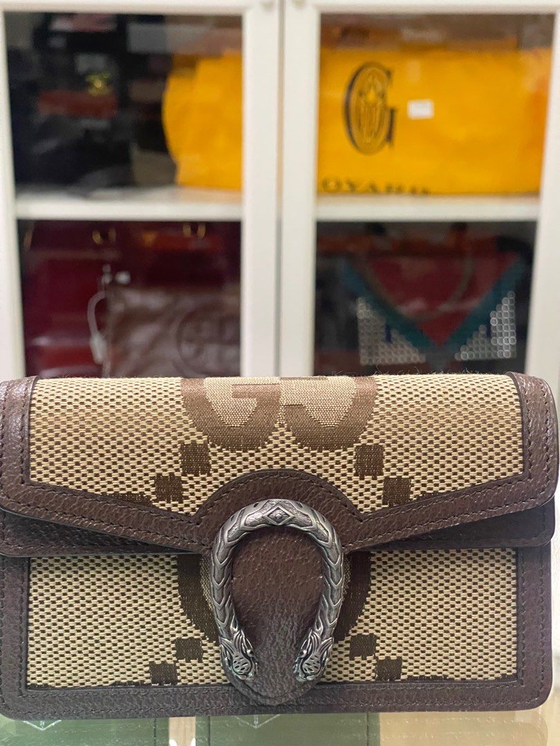 Gucci Dionysus Shoulder Bag Super Mini Jumbo GG Camel/Ebony